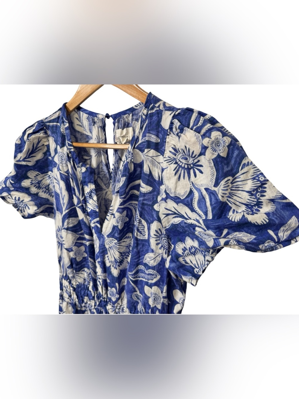 Anthropologie Somerset Linen Jumpsuit – Blue & White Floral size L